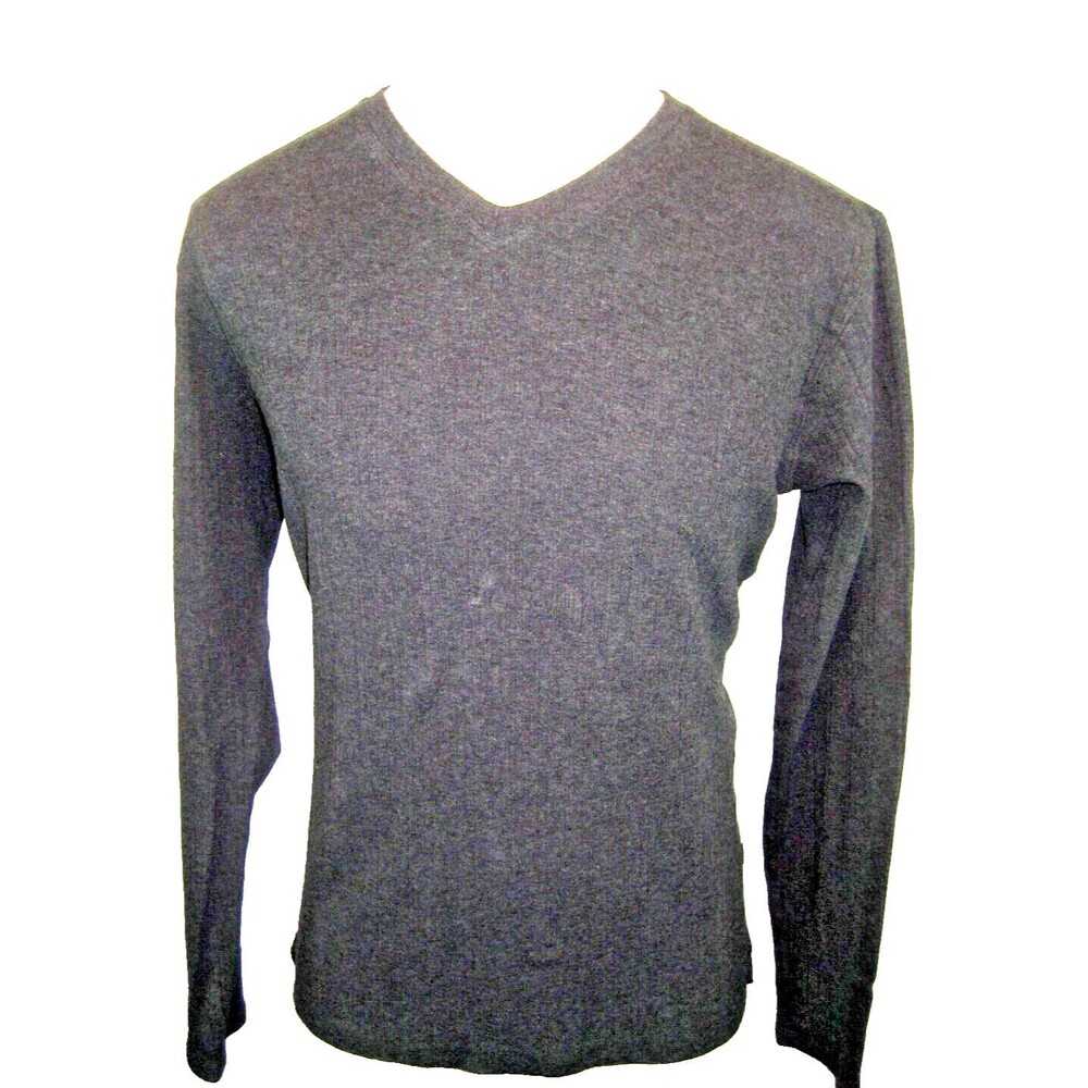 Mens Kenneth Cole Charcoal V-Neck Rib Knit Cotton Pullover sweater sz Med